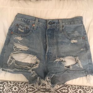 Distressed High Waisted Levi Shorts